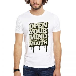 Polera Open Your Mind Before Your Mouth Blanca